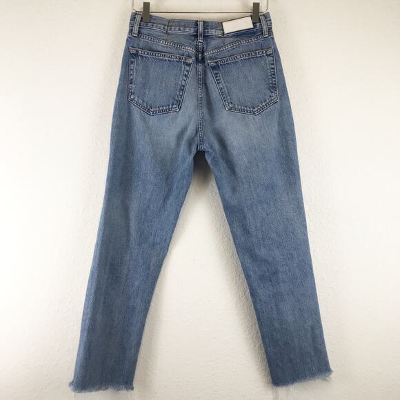 Re/Done Levi's High Rise Stove Pipe Medium Vain Upcycled Raw Hem Crop Jeans READ - Picture 2 of 14